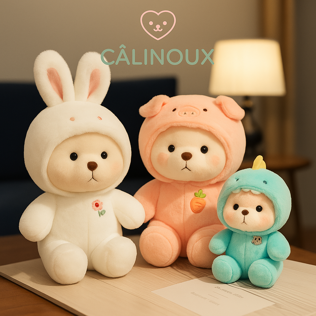 CÂLINOUX - Peluches Animaux avec Costumes - Doudous Doux à Câliner
