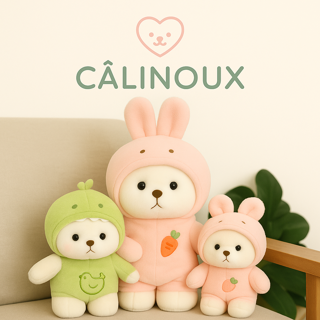 CÂLINOUX - Peluches Animaux avec Costumes - Doudous Doux à Câliner