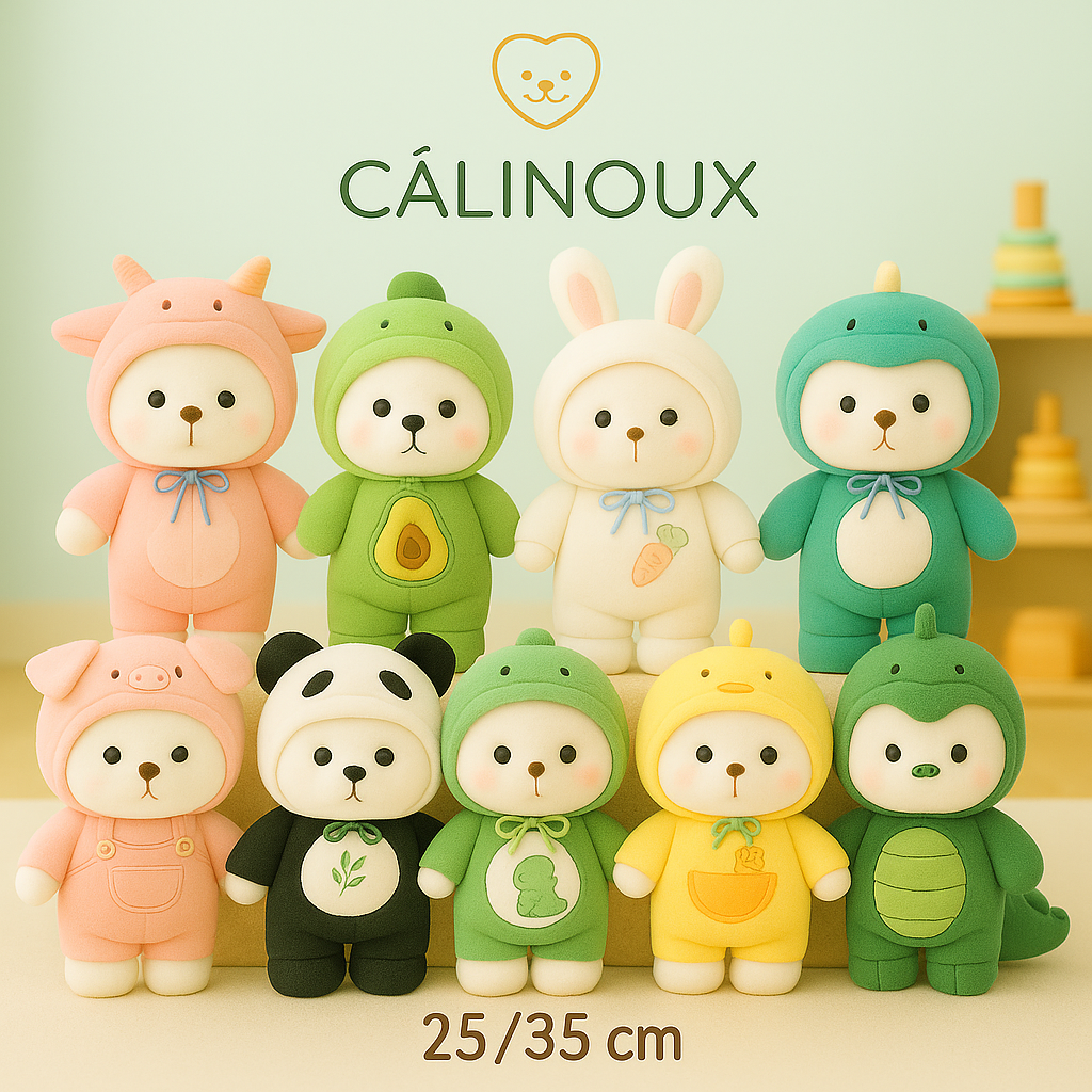 CÂLINOUX - Peluches Animaux avec Costumes - Doudous Doux à Câliner
