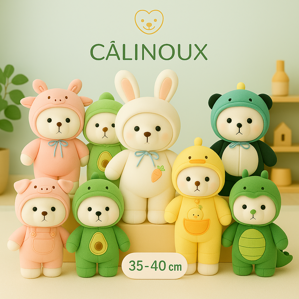 CÂLINOUX - Peluches Animaux avec Costumes - Doudous Doux à Câliner